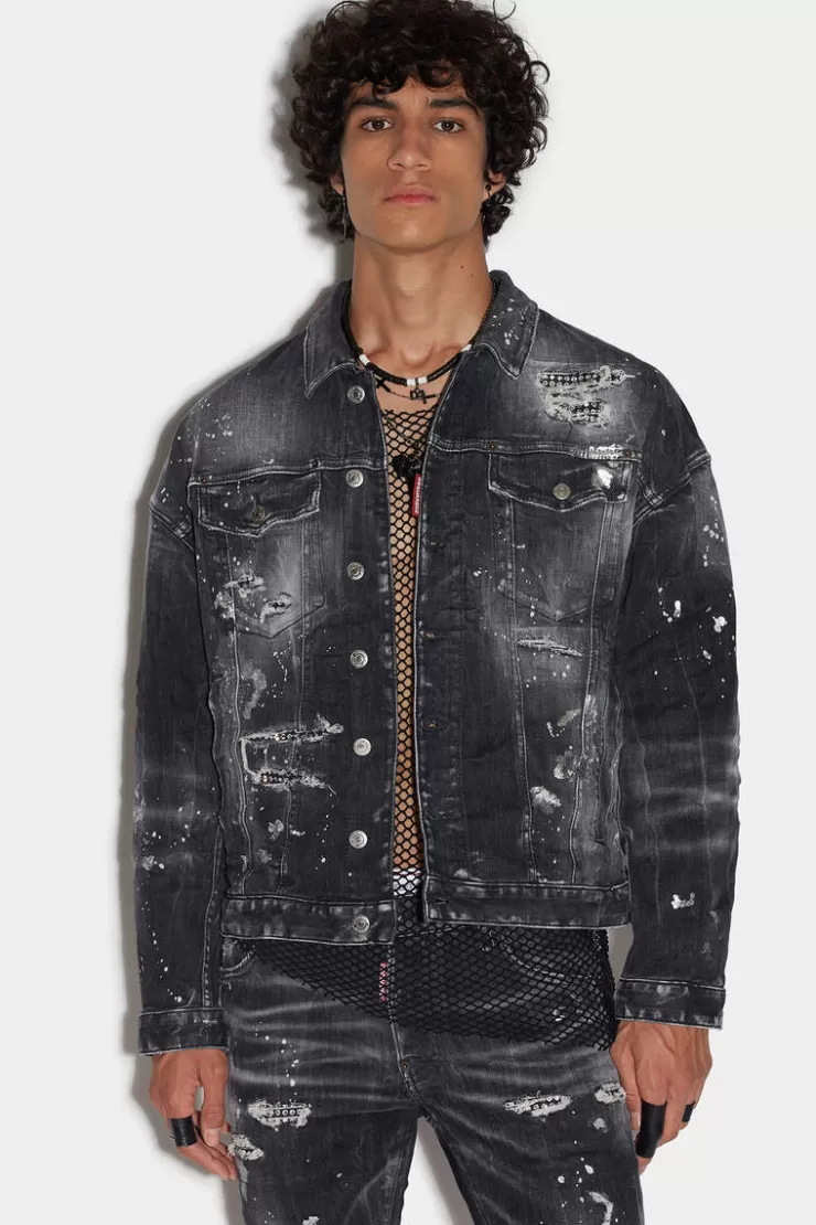 Dsquared2 Black Goth Surfer Wash Goth Surfer Dropped Shoulder Jean Jacket>Uomo Cappotti & Giubbotti