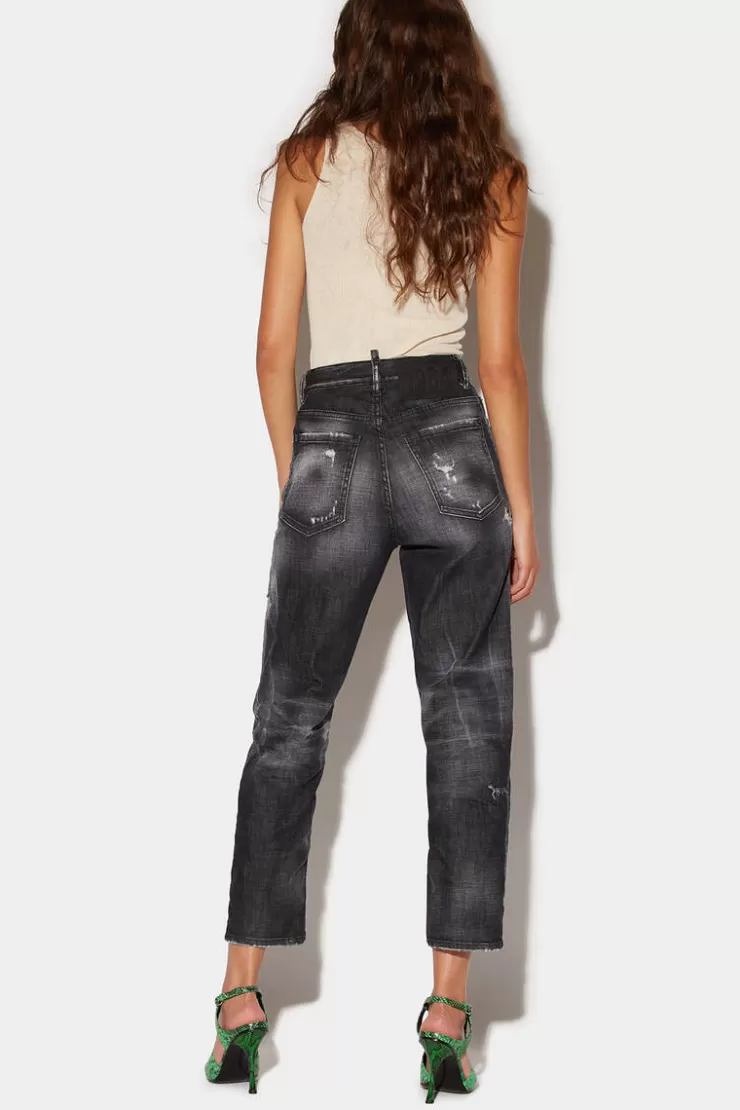 Dsquared2 Black Ripped Knee Wash Boston Jeans>Donna Jeans