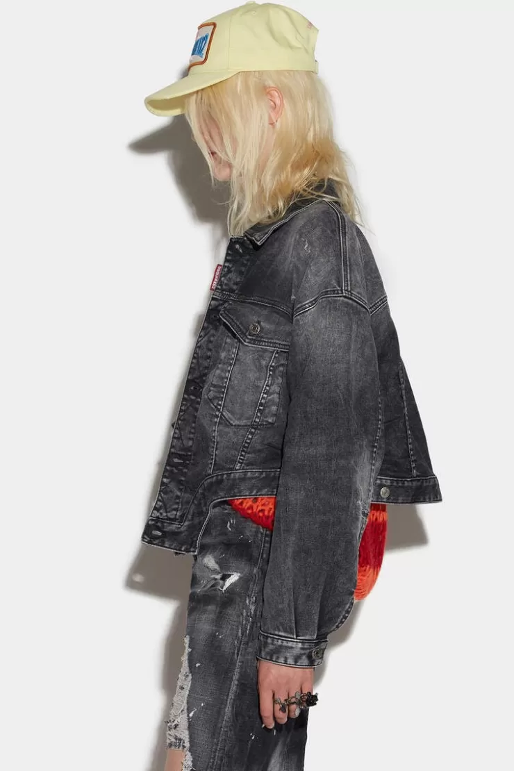 Dsquared2 Black Rose Wash Raw Cut Jean Jacket>Donna Cappotti & Giubbotti