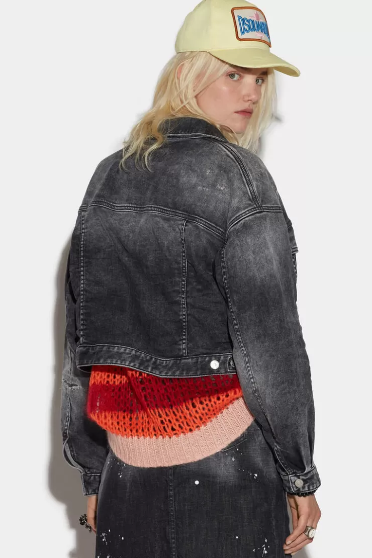 Dsquared2 Black Rose Wash Raw Cut Jean Jacket>Donna Cappotti & Giubbotti