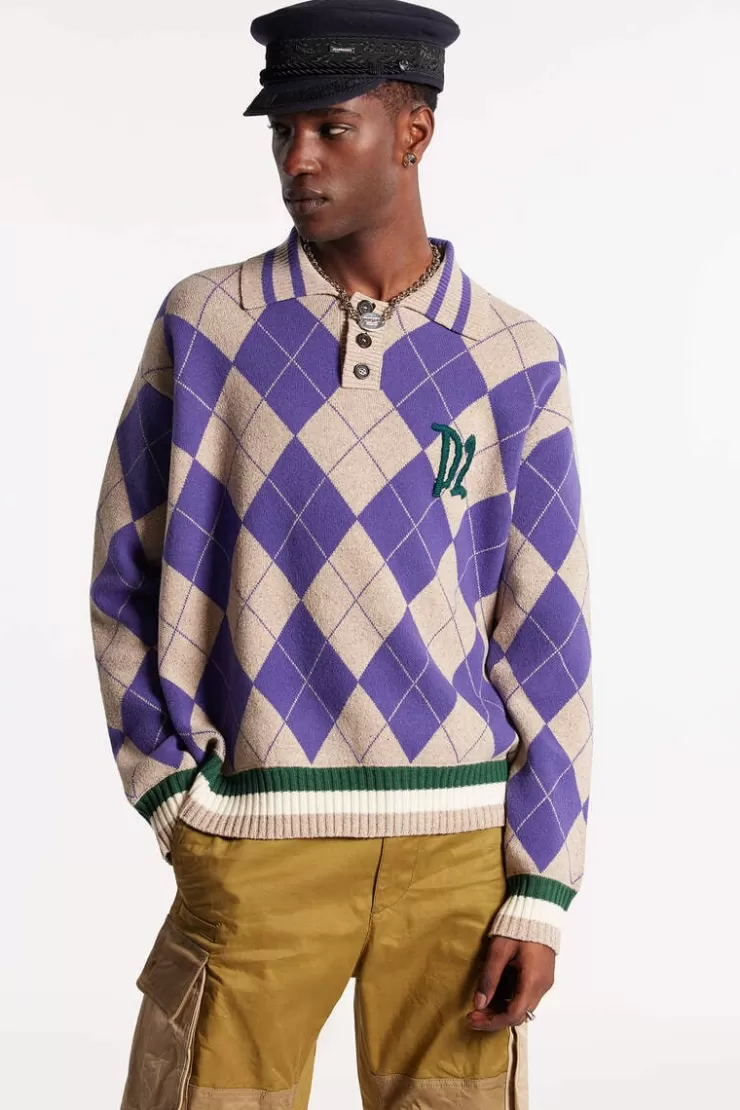 Dsquared2 D2 Argyle Polo Knit>Uomo Maglieria