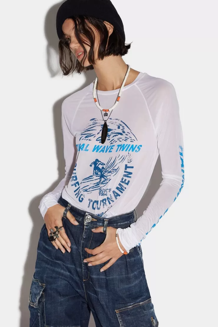 Dsquared2 D2 Wave Twins Longsleeves T-Shirt>Donna Top & T-Shirt