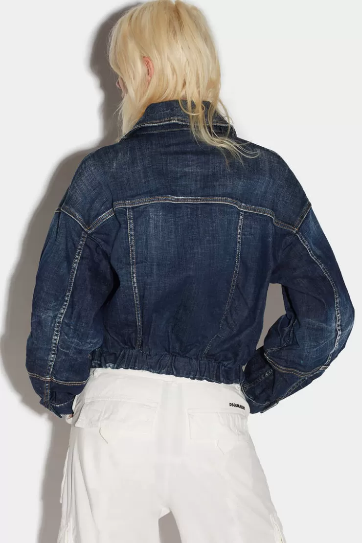 Dsquared2 Dark Clean Wash Crop Biker Jacket>Donna Cappotti & Giubbotti