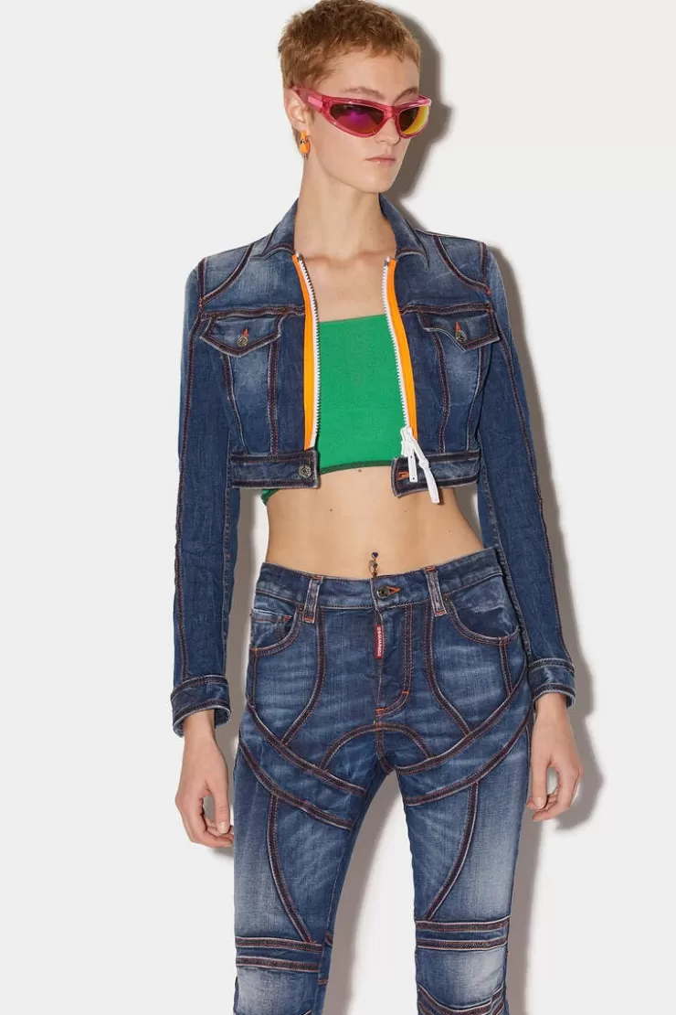 Dsquared2 Dark Fade Wash Surfer Cropped Jacket>Donna Cappotti & Giubbotti