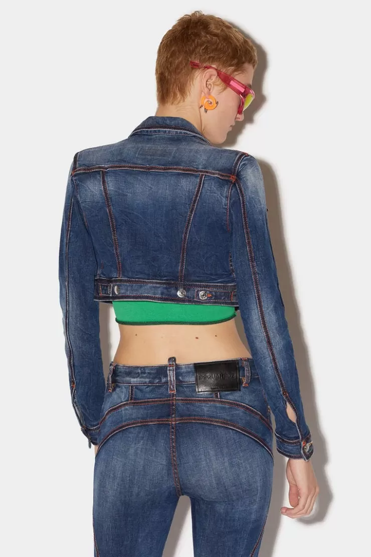 Dsquared2 Dark Fade Wash Surfer Cropped Jacket>Donna Cappotti & Giubbotti