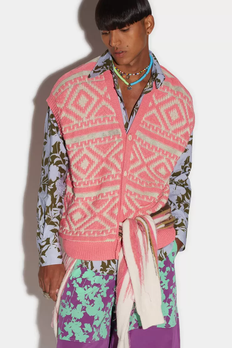 Dsquared2 Geometric Knit Gilet>Uomo Maglieria