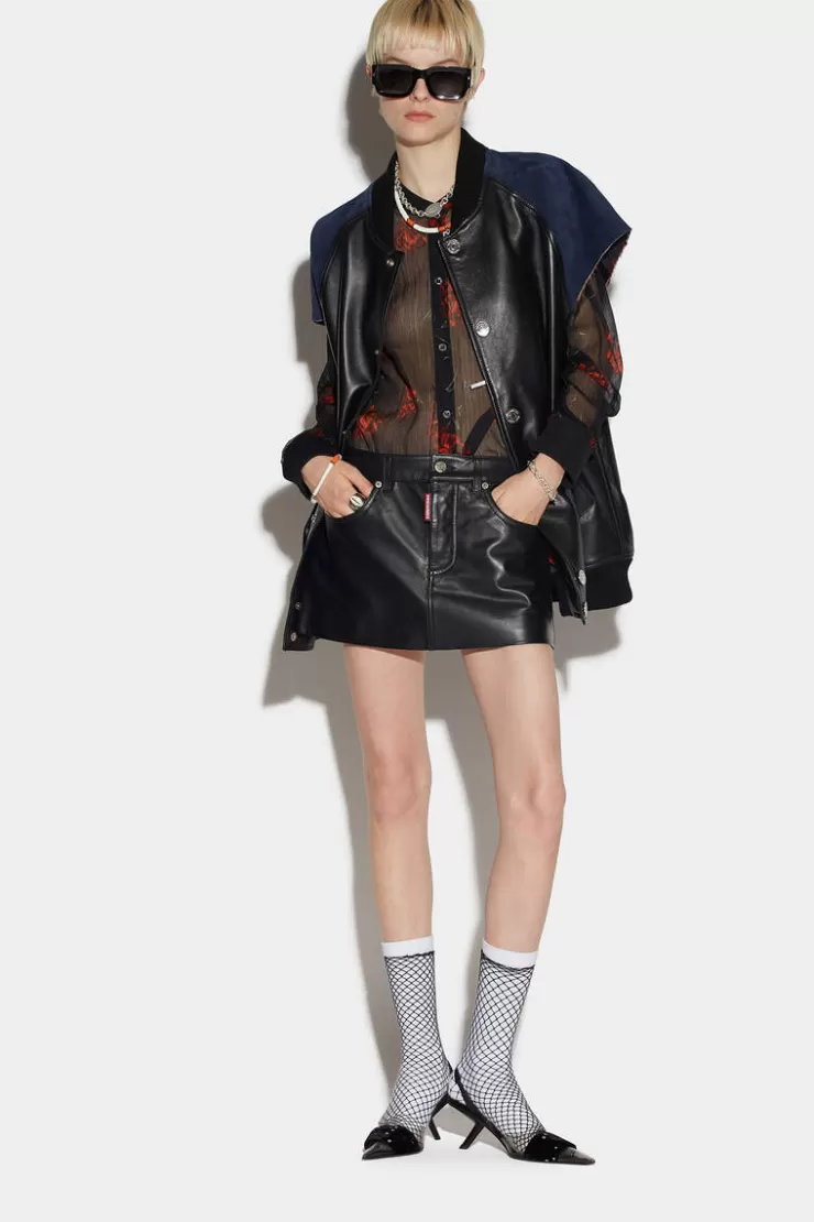 Dsquared2 Leather Mini Skirt>Donna Gonne