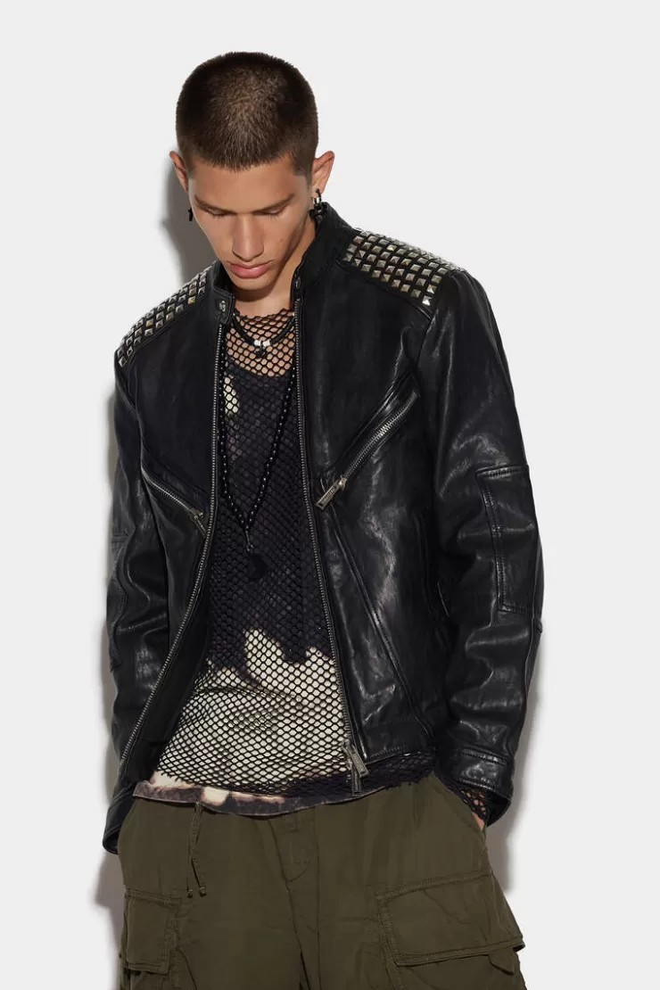 Dsquared2 Leather Multizip Biker Jacket>Uomo Cappotti & Giubbotti