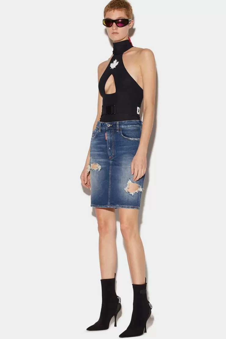 Dsquared2 Medium Clean Wash Denim Pencil Mini Skirt>Donna Gonne