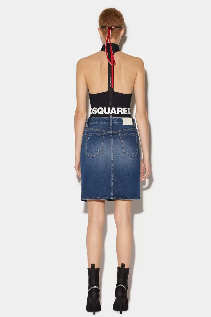 Dsquared2 Medium Clean Wash Denim Pencil Mini Skirt>Donna Gonne