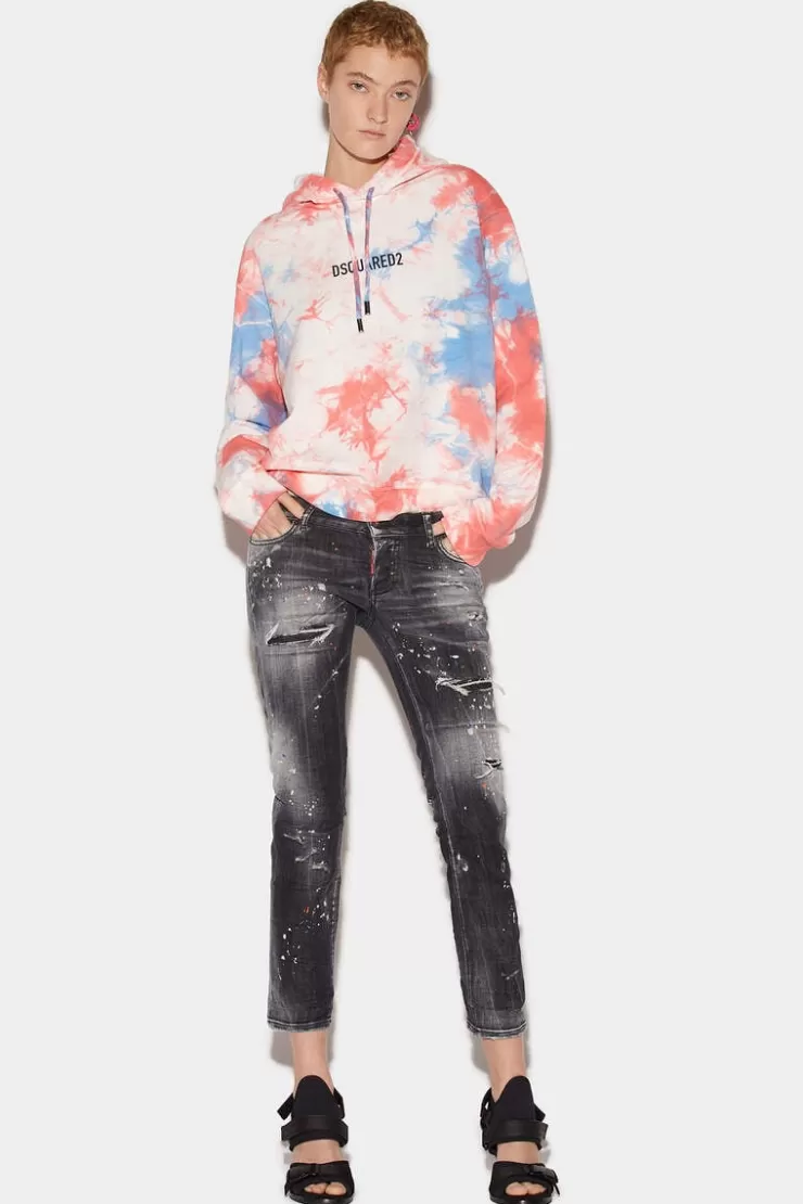 Dsquared2 Orange Spots Black Wash Jennifer Cropped Jeans>Donna Jeans