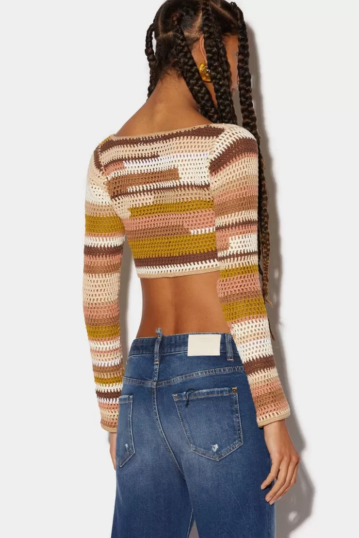 Dsquared2 Rainbow Crochet Crop Knit>Donna Maglieria