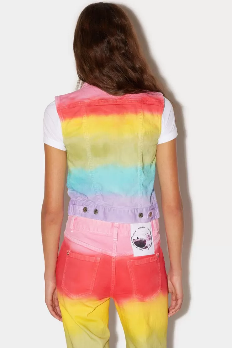 Dsquared2 Rainbow Wash Denim Vest>Donna Cappotti & Giubbotti