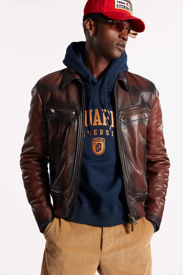 Dsquared2 Vintage Leather Jacket>Uomo Cappotti & Giubbotti