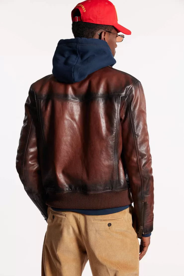 Dsquared2 Vintage Leather Jacket>Uomo Cappotti & Giubbotti